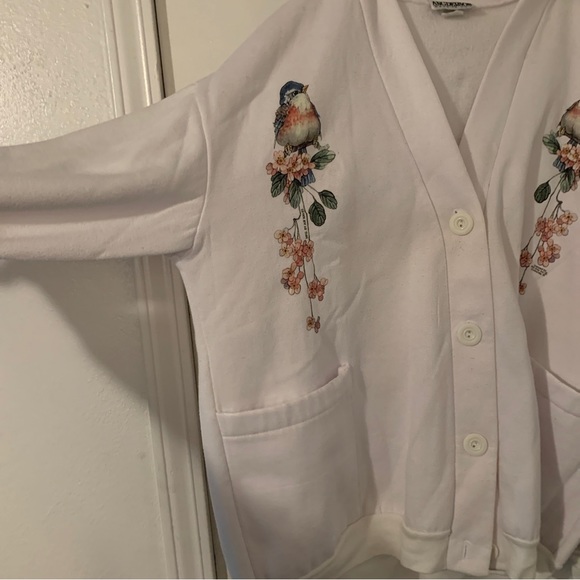 Angderson White Bird Art Sweater size L. Button Down Cardigan - Picture 3 of 9